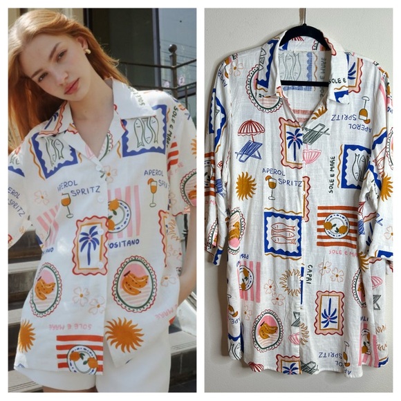 Label Of Love Other - Label of Love XL Vibrant Graphic Casual Button Down Shirt Linen Blend Tropical
